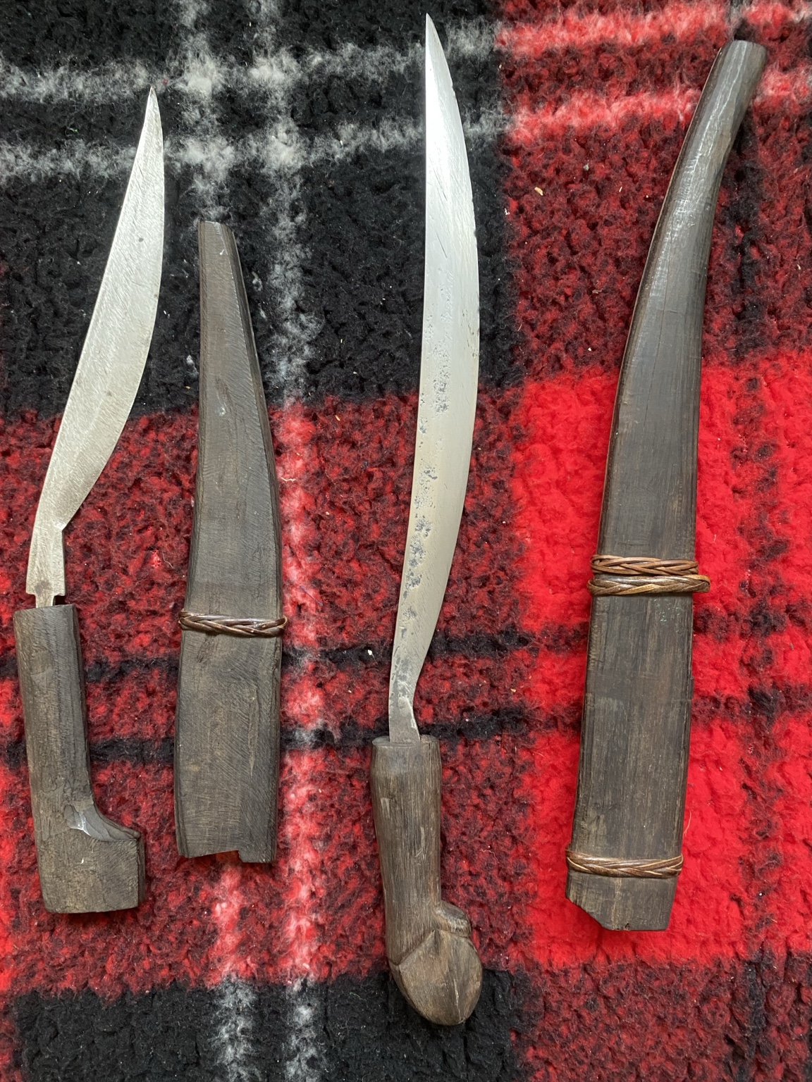 Antique Southeast Asian Knives With Carved Sheaths